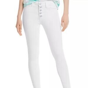 Just Black Jeans High Rise Skinny White Button Fly Frayed Hem Women's Size 26